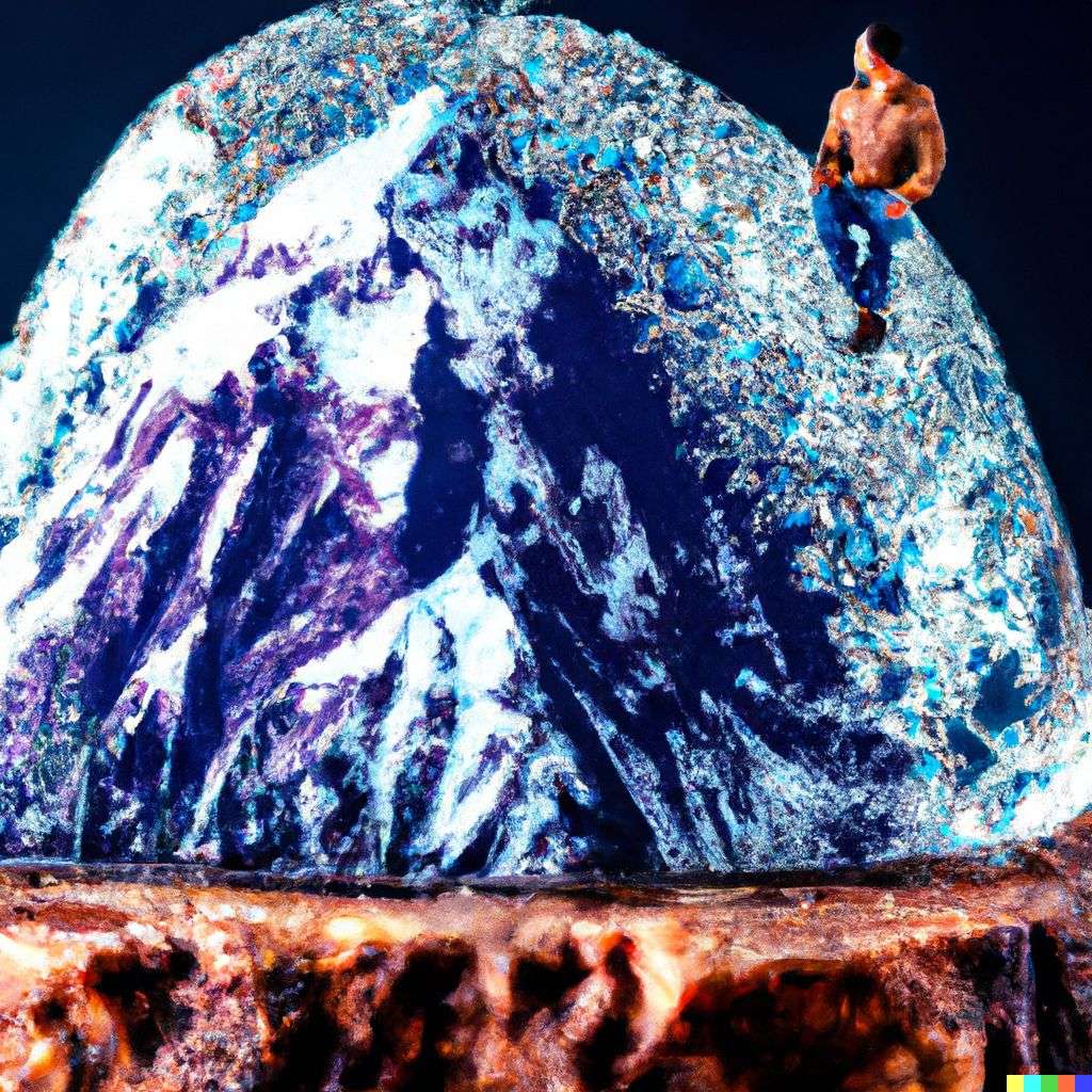 someone gazing at Mount Everest made out of a sparkling geode